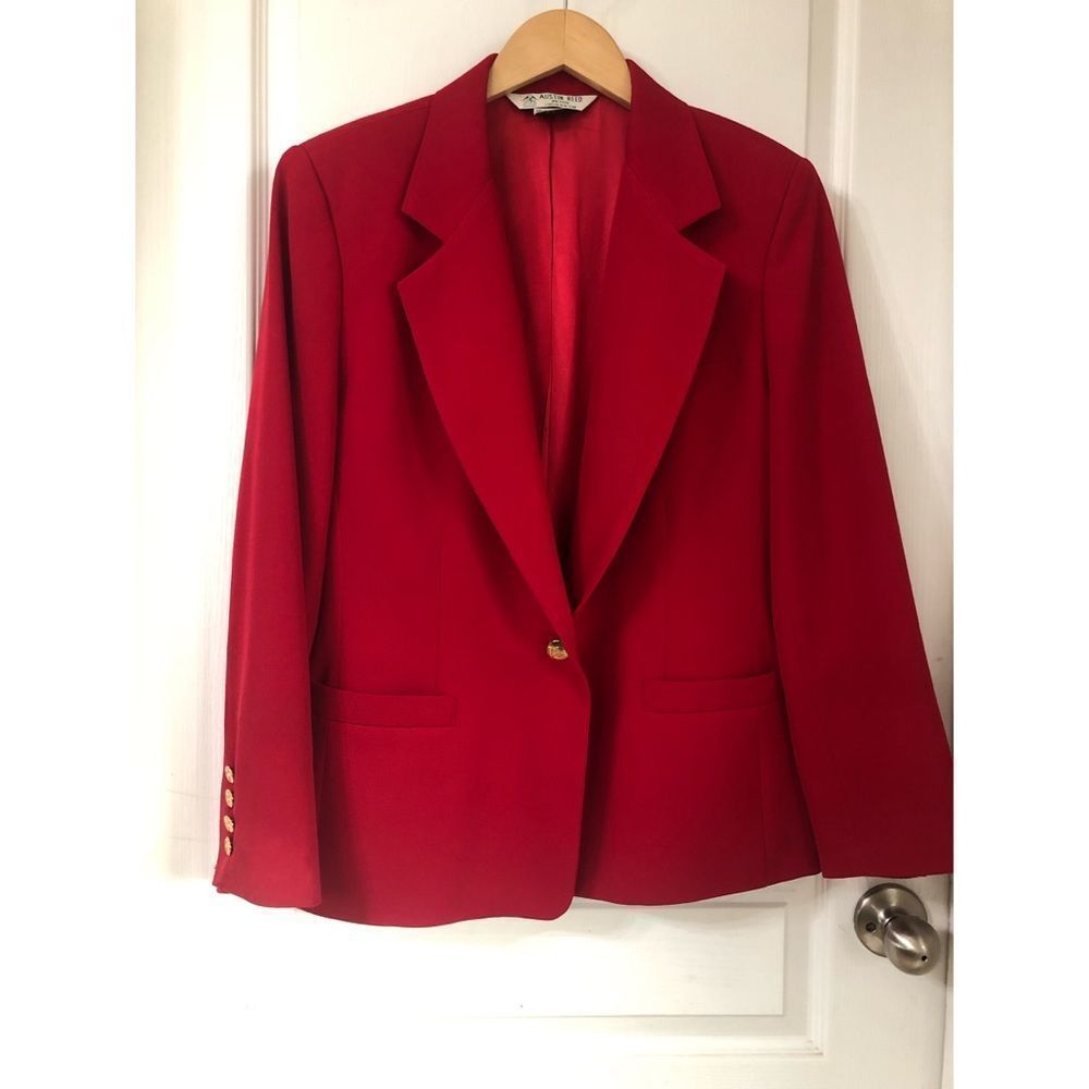 AUSTIN REED RED WOOL BLAZER SZ 12